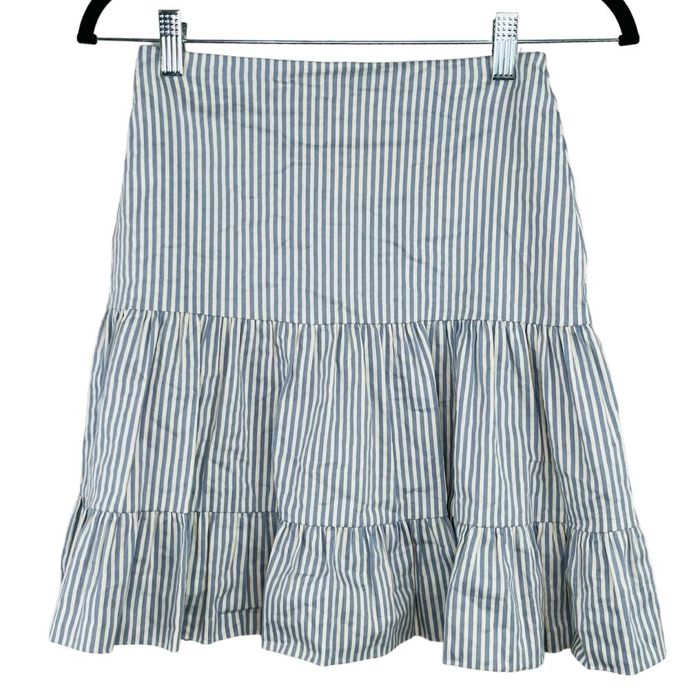 Nicole Miller Blue White Striped Tiered Mini Skirt NWOT 0 Coastal Preppy Beach
